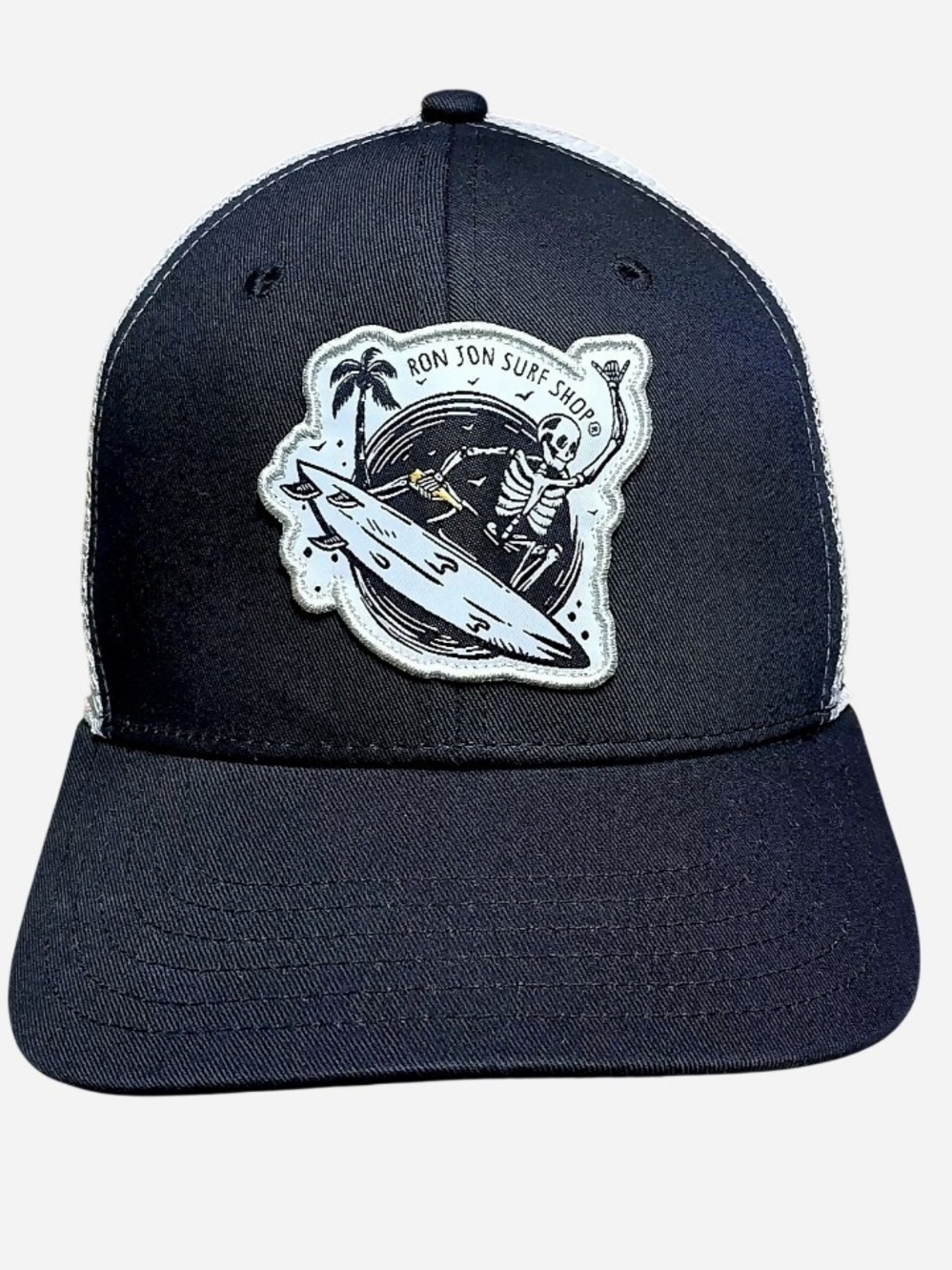 Ron Jon Surf Shop Black Trucker Hat with Surf Skull Patch